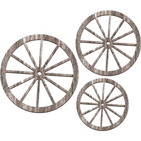 3 Pcs Wooden Wagon Wheel Decor 12/10/8 Inch Old Western Western Wall Decor - Picture 1 of 6